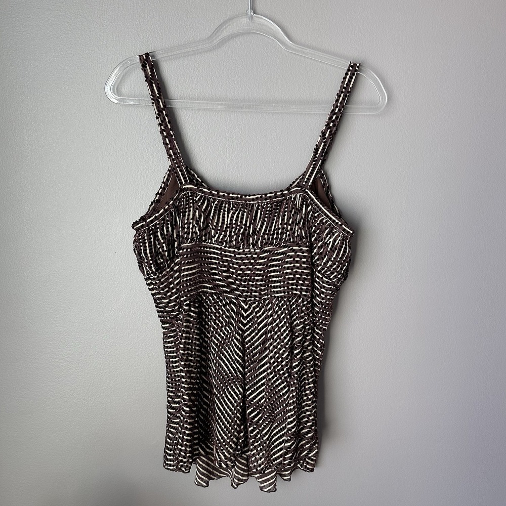 Anna Sui Spaghetti Strap Top Women's 10 Brown Stripes Polka Dots Silk Blend - Picture 11 of 16
